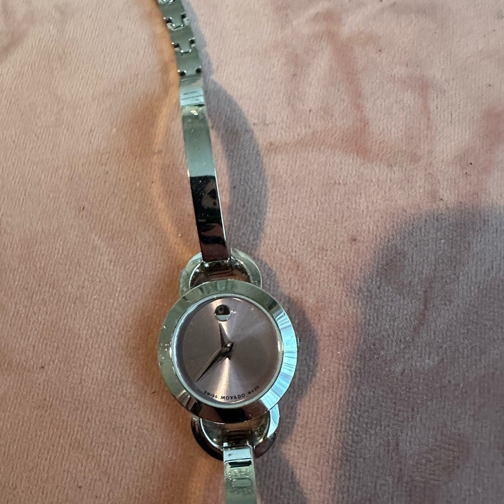 Silver Movado Bracelet Watch Pink Face